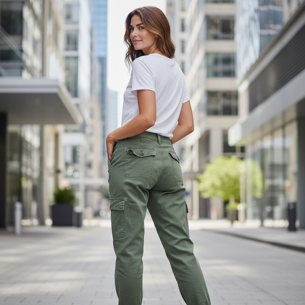 Madewell Sage Green Cargo Jeans Straight Leg Pants Sz 28 - Picture 4 of 17